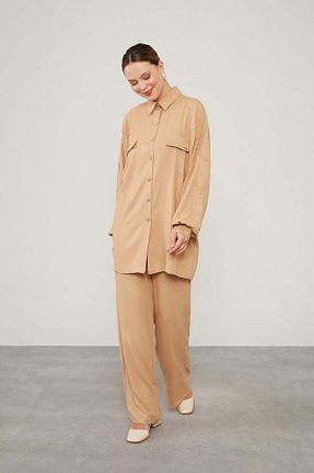 ست بالاتنه و پائین تنه حجاب بژ زنانه اورسایز Levidor - کد 845392927
