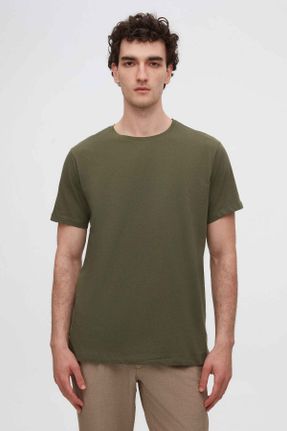 تی شرت خاکی مردانه رگولار یقه گرد تکی بیسیک کد 68584565