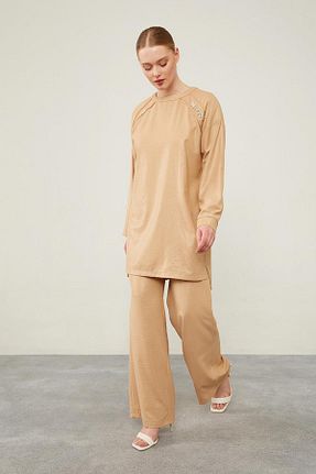 ست بالاتنه و پائین تنه حجاب بژ زنانه رگولار Levidor - کد 845383714