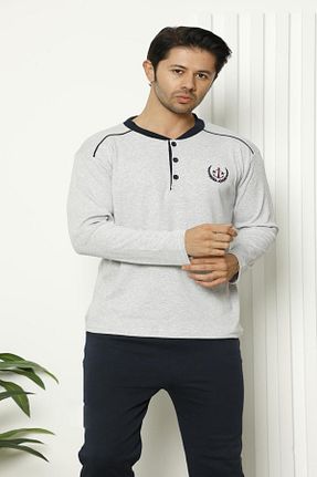 ست لباس راحتی سایز بزرگ طوسی مردانه پنبه ای Akasya - کد 801734858