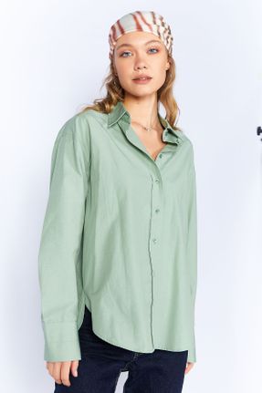 پیراهن سبز زنانه رگولار یقه پیراهنی پنبه (نخی) کد 825259253