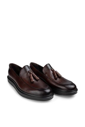 کفش لوفر قهوه ای مردانه چرم طبیعی پاشنه کوتاه ( 4 - 1 cm ) کد 136834873