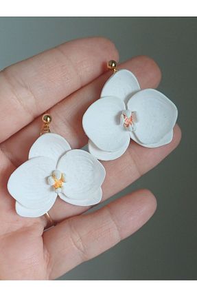 گوشواره جواهر سفید لزران CREATİVESHOP - کد 840155784