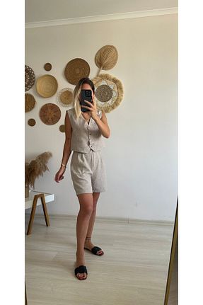 ست بالاتنه و پائین تنه بژ زنانه بافتنی AG - کد 839909704