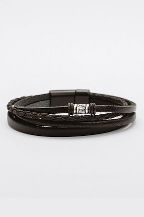 دستبند جواهر مشکی مردانه چرم خالص JuraDeri - کد 841513044