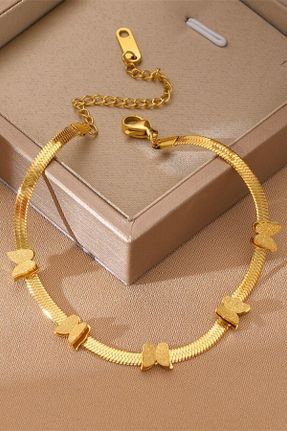 دستبند استیل طلائی زنانه فولاد ( استیل ) کد 346773438