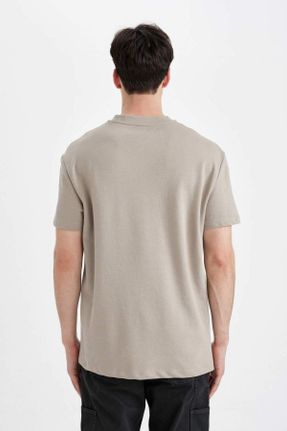 تی شرت بژ مردانه رگولار یقه گرد پنبه (نخی) تکی کد 455627016