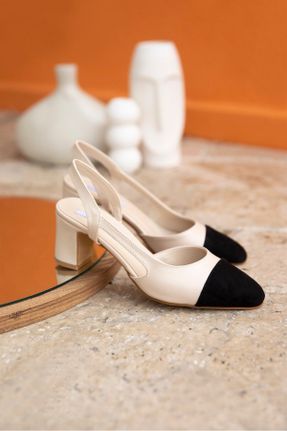 کفش پاشنه بلند کلاسیک بژ زنانه چرم پاشنه ضخیم پاشنه متوسط ( 5 - 9 cm ) کد 261763443