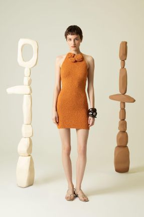 لباس نارنجی زنانه بافتنی پنبه - پلی استر کد 833494213
