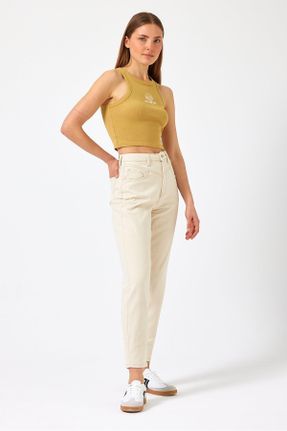 شلوار جین سفید زنانه فاق بلند جین استاندارد کد 829292922