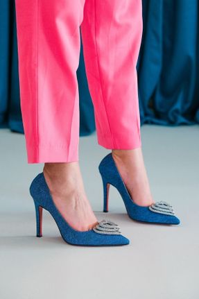 کفش استایلتو آبی پاشنه نازک پاشنه بلند ( +10 cm) کد 804722156