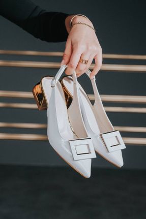 کفش پاشنه بلند کلاسیک سفید زنانه پاشنه ضخیم پاشنه کوتاه ( 4 - 1 cm ) کد 816295594