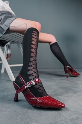 کفش پاشنه بلند کلاسیک زرشکی زنانه چرم مصنوعی Ayakkabı Ateşi - کد 805994794
