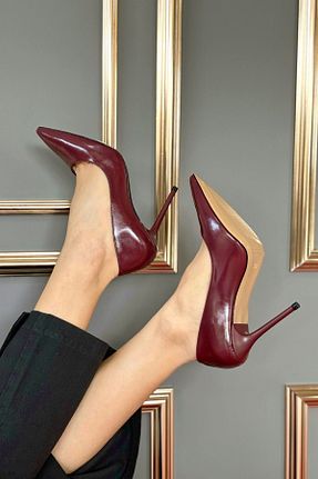 کفش پاشنه بلند کلاسیک زرشکی زنانه چرم مصنوعی Ayakkabı Ateşi - کد 806000046