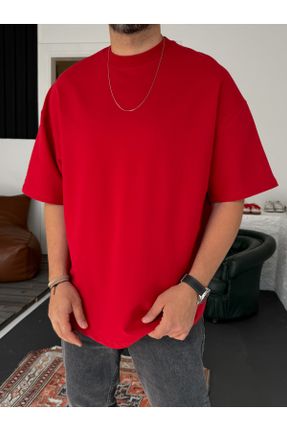 تی شرت قرمز مردانه اورسایز یقه گرد کد 830149053
