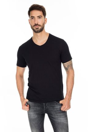 تی شرت مشکی مردانه اسلیم فیت یقه هفت پنبه (نخی) بیسیک کد 40072365