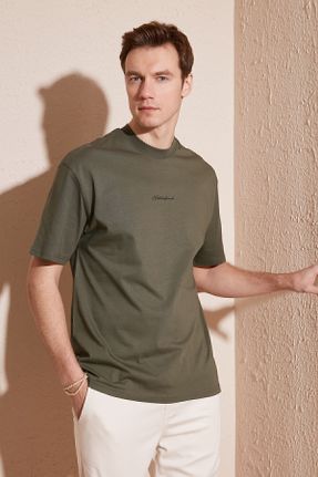 تی شرت خاکی مردانه ریلکس یقه خدمه تکی بیسیک کد 804022726