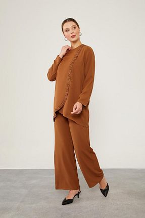 ست بالاتنه و پائین تنه حجاب قهوه ای زنانه رگولار Levidor - کد 845392785