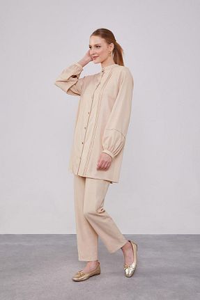 ست بالاتنه و پائین تنه حجاب بژ زنانه اورسایز Levidor - کد 845392861