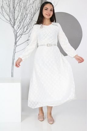 لباس مجلسی حجاب سفید بچه گانه یقه دوچرخه Pantulux - کد 845388388