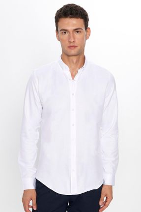 پیراهن سفید مردانه اسلیم فیت یقه دکمه دار پنبه - پلی استر کد 43214590