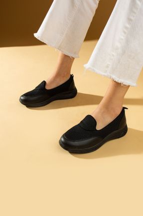 کفش اسنیکر مشکی زنانه بدون بند چرم مصنوعی کد 832140946