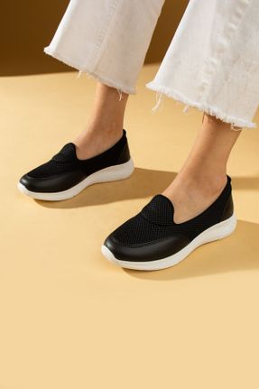 کفش اسنیکر مشکی زنانه بدون بند چرم مصنوعی کد 832156817