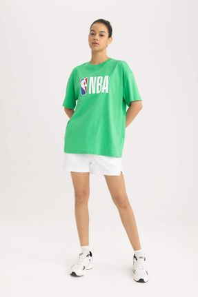 تی شرت سبز زنانه اورسایز یقه گرد پنبه (نخی) تکی کد 241956044