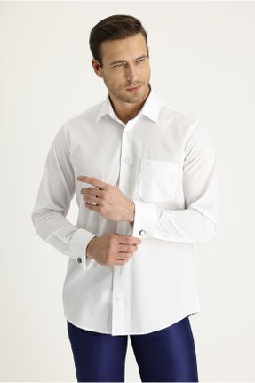 پیراهن سفید مردانه رگولار یقه پیراهنی کد 207191296