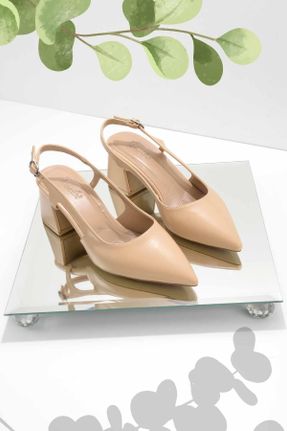 کفش پاشنه بلند کلاسیک بژ زنانه پاشنه ضخیم پاشنه متوسط ( 5 - 9 cm ) کد 650176348
