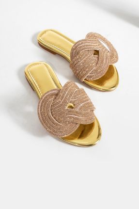 دمپائی طلائی زنانه پاشنه ساده پاشنه متوسط ( 5 - 9 cm ) کد 827371840