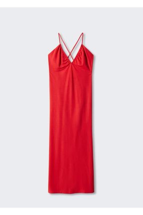 لباس قرمز زنانه بافت رگولار بند دار کد 834562527
