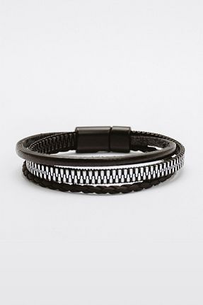 دستبند جواهر مشکی مردانه چرم خالص JuraDeri - کد 841506454