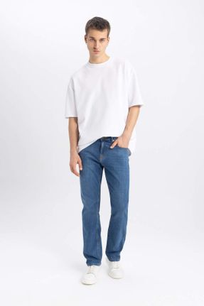 شلوار جین آبی مردانه پاچه گشاد فاق بلند پنبه (نخی) کد 755429721