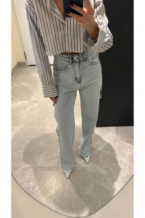 شلوار جین آبی زنانه پاچه راحت فاق بلند جین استاندارد کد 816507093