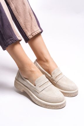 کفش لوفر بژ زنانه چرم مصنوعی پاشنه کوتاه ( 4 - 1 cm ) کد 814203836