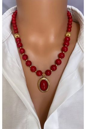 گردنبند جواهر قرمز زنانه سنگی کد 821964607