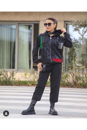 ست گرمکن سایز بزرگ مشکی زنانه پنبه پلی استر MAXLEVEL MODA - کد 845824007