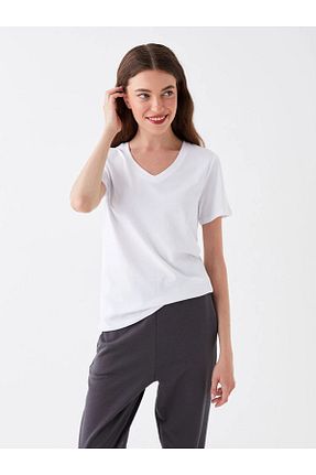 تیشرت سفید زنانه Relaxed LC Waikiki - کد 91538177
