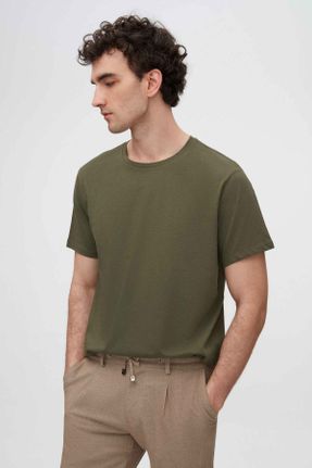 تی شرت خاکی مردانه رگولار یقه گرد تکی بیسیک کد 68584565