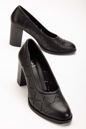 کفش پاشنه بلند کلاسیک مشکی زنانه چرم طبیعی پاشنه ضخیم پاشنه متوسط ( 5 - 9 cm ) کد 837952220
