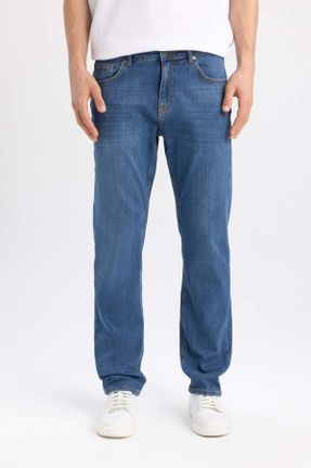 شلوار جین آبی مردانه پاچه گشاد فاق بلند پنبه (نخی) کد 755429721