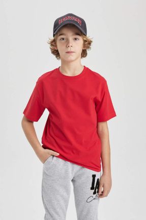 تی شرت قرمز بچه گانه رگولار یقه گرد پنبه (نخی) تکی کد 472091565