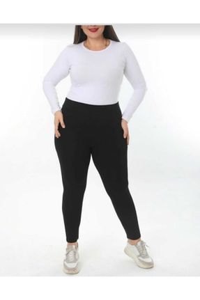 ساق شلواری مشکی زنانه بافت پنبه - پلی استر - الاستن سایز بزرگ کد 800180970