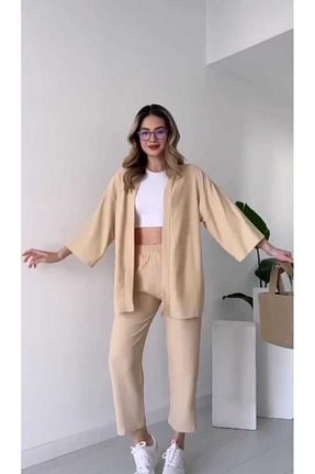 کیمونو و کافتان بژ زنانه مخلوط پلی استر Seven - کد 830495105