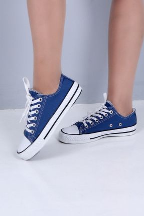 کفش اسنیکر آبی زنانه بند دار پارچه نساجی کد 450335146