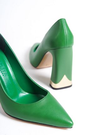 کفش استایلیتو سبز پاشنه ضخیم ELLOLİTA LUXURY SHOES - کد 782650027