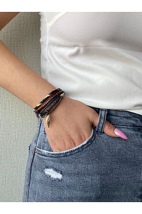 دستبند جواهر رنگی زنانه چرم etniko - کد 307156720