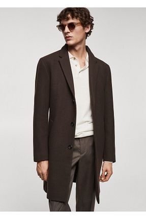 پالتو پشمی قهوه ای مردانه رگولار MANGO - کد 839630843
