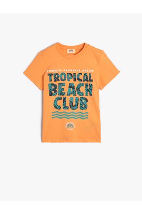 تی شرت نارنجی بچه گانه رگولار یقه گرد پنبه (نخی) تکی کد 815018631